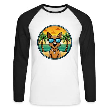 Jagdterrier Hunderasse Cartoon Sonnenbrille Strand - Unisex Baseballshirt langarm - Weiß/Schwarz - Vorne - Nik (191cm)