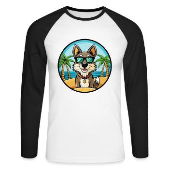Georgischer Schäferhund Hunderasse Cartoon Sonnenbrille Strand - Unisex Baseballshirt langarm - Weiß/Schwarz - Vorne - Nik (191cm)