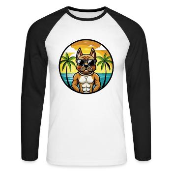 Deutscher Boxer Hund Rasse Cartoon Sonnenbrille Strand - Unisex Baseballshirt langarm - Weiß/Schwarz - Vorne - Nik (191cm)