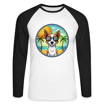 Decker Rat Terrier Hunderasse Cartoon Sonnenbrille - Unisex Baseballshirt langarm - Weiß/Schwarz - Vorne - Nik (191cm)
