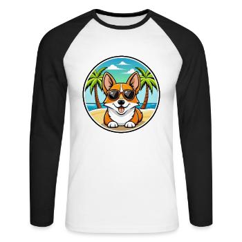 Corgi Hund Rasse Cartoon Sonnenbrille Strand - Unisex Baseballshirt langarm - Weiß/Schwarz - Vorne - Nik (191cm)
