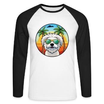 Coton De Tulear Hunderasse Cartoon Sonnenbrille Strand - Unisex Baseballshirt langarm - Weiß/Schwarz - Vorne - Nik (191cm)