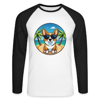 Strickjacke Welsh Corgi Hund Rasse Cartoon Sonnenbrille - Unisex Baseballshirt langarm - Weiß/Schwarz - Vorne - Nik (191cm)