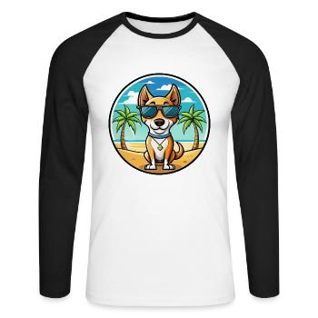 Brasilianischer Terrier Hunderasse Cartoon Sonnenbrille Strand - Unisex Baseballshirt langarm - Weiß/Schwarz - Vorne - Nik (191cm)