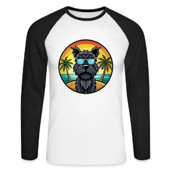 Schwarze russische Terrier Hunderasse Cartoon Sonnenbrille - Unisex Baseballshirt langarm - Weiß/Schwarz - Vorne - Nik (191cm)