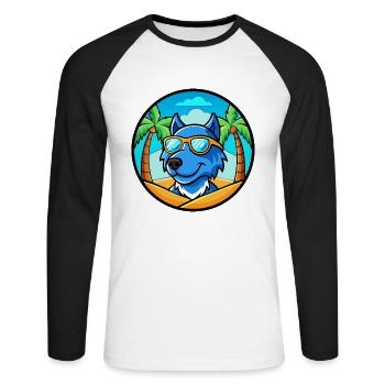 Blaue Spitzenhunderasse Cartoon Sonnenbrille Strand - Unisex Baseballshirt langarm - Weiß/Schwarz - Vorne - Nik (191cm)