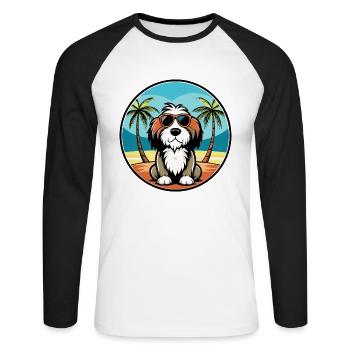 Basset Griffon Vendéen Hunderasse Cartoon Beach - Unisex Baseballshirt langarm - Weiß/Schwarz - Vorne - Nik (191cm)