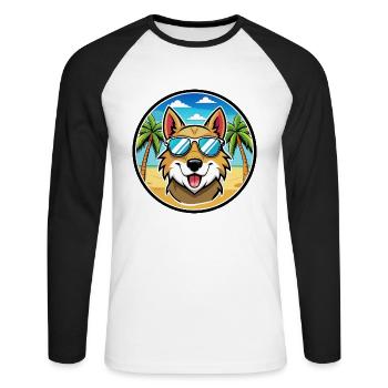 Aidi Hunderasse Cartoon Sonnenbrille Strand - Unisex Baseballshirt langarm - Weiß/Schwarz - Vorne - Nik (191cm)