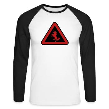 Attention licorne, danger - T-shirt baseball manches longues Homme - blanc/noir - Devant - Nik (191cm)