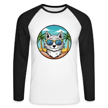 Lunettes de soleil de plage de race de chat angora turc - T-shirt baseball manches longues Homme - blanc/noir - Devant - Nik (191cm)