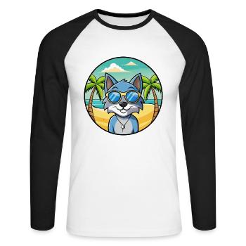 Russische blaue Katzenrasse Cartoon Sonnenbrille Strand - Unisex Baseballshirt langarm - Weiß/Schwarz - Vorne - Nik (191cm)