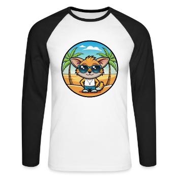 Pixie Bob Katzenrasse Cartoon Sonnenbrille Strand - Unisex Baseballshirt langarm - Weiß/Schwarz - Vorne - Nik (191cm)