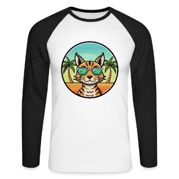 Ocicat Breed Cartoon Sonnenbrille Strand - Unisex Baseballshirt langarm - Weiß/Schwarz - Vorne - Nik (191cm)