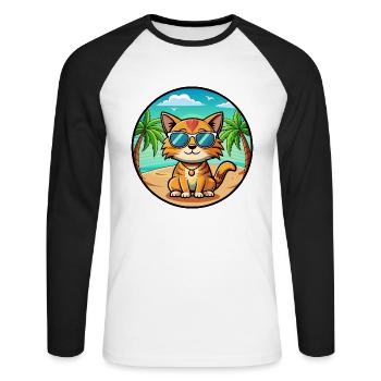 Munchkin Katzenrasse Cartoon Sonnenbrille Strand - Unisex Baseballshirt langarm - Weiß/Schwarz - Vorne - Nik (191cm)