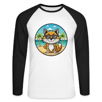 Manx Katzenrasse Cartoon Sonnenbrille Strand - Unisex Baseballshirt langarm - Weiß/Schwarz - Vorne - Nik (191cm)
