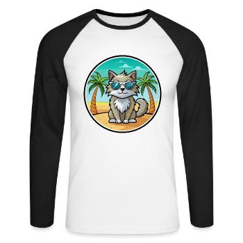 Laperm Cat Breed Cartoon Lunettes de soleil Beach - T-shirt baseball manches longues Homme - blanc/noir - Devant - Nik (191cm)