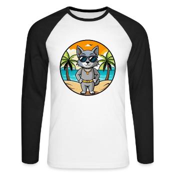 Korat Katzenrasse Cartoon Sonnenbrille Strand - Unisex Baseballshirt langarm - Weiß/Schwarz - Vorne - Nik (191cm)