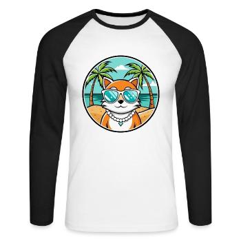 Hantilly Tiffany Katzenrasse Cartoon Sonnenbrille Strand - Unisex Baseballshirt langarm - Weiß/Schwarz - Vorne - Nik (191cm)
