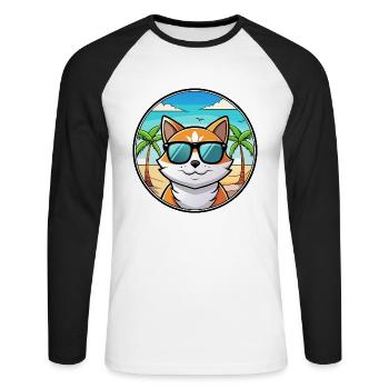 Verdünnte Kattunkatzenrasse Cartoon Sonnenbrille Strand - Unisex Baseballshirt langarm - Weiß/Schwarz - Vorne - Nik (191cm)
