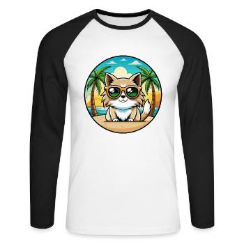Birma Katzenrasse Cartoon Sonnenbrille Strand - Unisex Baseballshirt langarm - Weiß/Schwarz - Vorne - Nik (191cm)