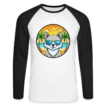 Lunettes de soleil de plage de race de chat angora turc - T-shirt baseball manches longues Homme - blanc/noir - Devant - Nik (191cm)