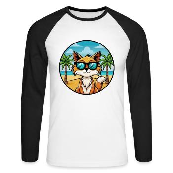Somali Katzenrasse Cartoon Sonnenbrille Strand - Unisex Baseballshirt langarm - Weiß/Schwarz - Vorne - Nik (191cm)