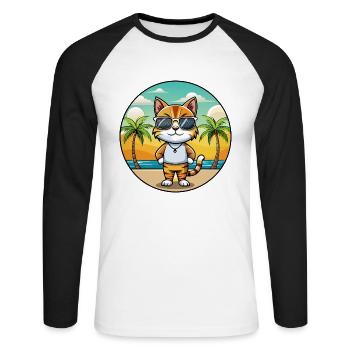 Schottisch Kurzhaar Katzenrasse Cartoon Sonnenbrille - Unisex Baseballshirt langarm - Weiß/Schwarz - Vorne - Nik (191cm)