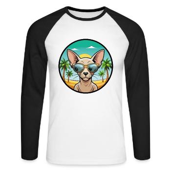 Peterbald Katzenrasse Cartoon Sonnenbrille Strand - Unisex Baseballshirt langarm - Weiß/Schwarz - Vorne - Nik (191cm)