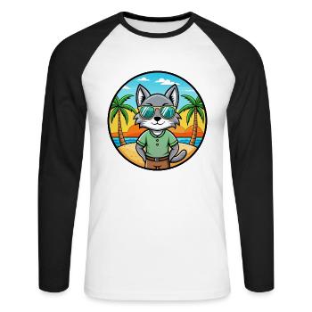 Korat Katzenrasse Cartoon Sonnenbrille Strand - Unisex Baseballshirt langarm - Weiß/Schwarz - Vorne - Nik (191cm)