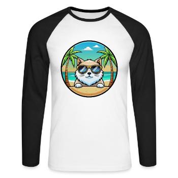 Himalaya-Katzenrasse Cartoon-Sonnenbrille Strand - Unisex Baseballshirt langarm - Weiß/Schwarz - Vorne - Nik (191cm)