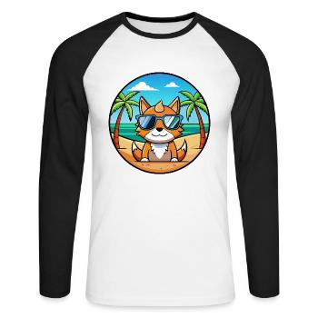Deutsche Rex Katzenrasse Cartoon Sonnenbrille Strand - Unisex Baseballshirt langarm - Weiß/Schwarz - Vorne - Nik (191cm)