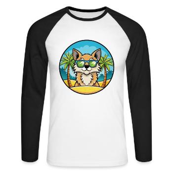 Lunettes de soleil de dessin animé de race de chat à poil long allemand plage - T-shirt baseball manches longues Homme - blanc/noir - Devant - Nik (191cm)