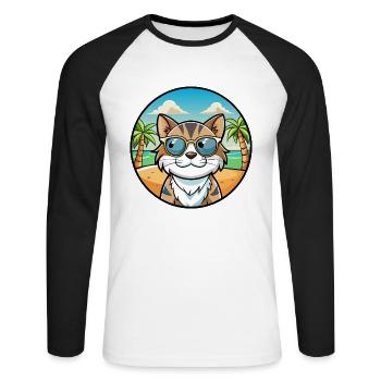 Verdünnte Kattunkatzenrasse Cartoon Sonnenbrille Strand - Unisex Baseballshirt langarm - Weiß/Schwarz - Vorne - Nik (191cm)