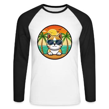 Burmesische Katzenrasse Cartoon Sonnenbrille Strand - Unisex Baseballshirt langarm - Weiß/Schwarz - Vorne - Nik (191cm)
