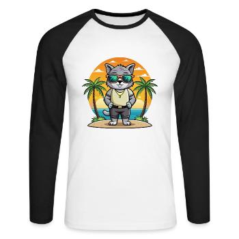 Britische Falte Kurzhaar Katzenrasse Cartoon Strand - Unisex Baseballshirt langarm - Weiß/Schwarz - Vorne - Nik (191cm)