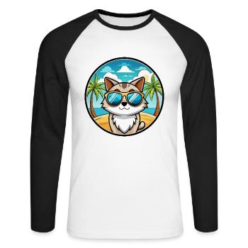 Birma Katzenrasse Cartoon Sonnenbrille Strand - Unisex Baseballshirt langarm - Weiß/Schwarz - Vorne - Nik (191cm)