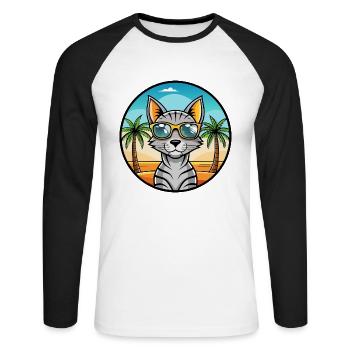 Arabische ägyptische Mau-Katzenrasse Cartoon-Sonnenbrille - Unisex Baseballshirt langarm - Weiß/Schwarz - Vorne - Nik (191cm)