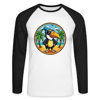Tukan Lustige Cartoon Sommer Strand Sonnenbrille Cool - Unisex Baseballshirt langarm - Weiß/Schwarz - Vorne - Nik (191cm)