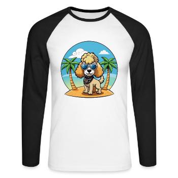 Pudel Hund Lustige Cartoon Sommer Strand Sonnenbrille - Unisex Baseballshirt langarm - Weiß/Schwarz - Vorne - Nik (191cm)