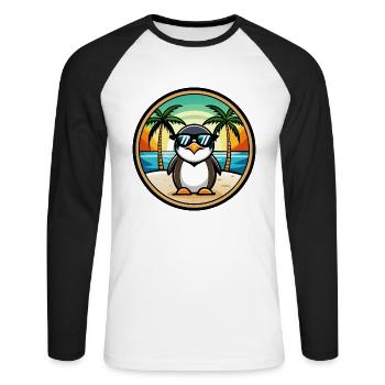 Pinguin Lustige Cartoon Sommer Strand Sonnenbrille Cool - Unisex Baseballshirt langarm - Weiß/Schwarz - Vorne - Nik (191cm)