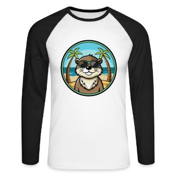 Otter Lustige Cartoon Sommer Strand Sonnenbrille Cool - Unisex Baseballshirt langarm - Weiß/Schwarz - Vorne - Nik (191cm)