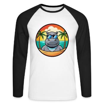 Nilpferd Lustige Cartoon Sommer Strand Sonnenbrille Cool - Unisex Baseballshirt langarm - Weiß/Schwarz - Vorne - Nik (191cm)