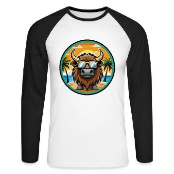 Bison Lustige Cartoon Sommer Strand Sonnenbrille Cool - Unisex Baseballshirt langarm - Weiß/Schwarz - Vorne - Nik (191cm)