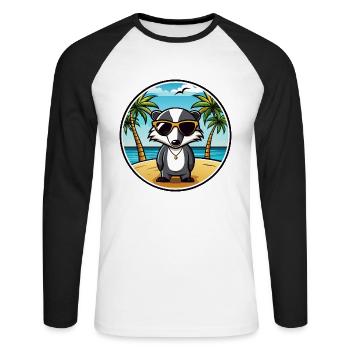 Dachs Lustige Cartoon Sommer Strand Sonnenbrille Cool - Unisex Baseballshirt langarm - Weiß/Schwarz - Vorne - Nik (191cm)