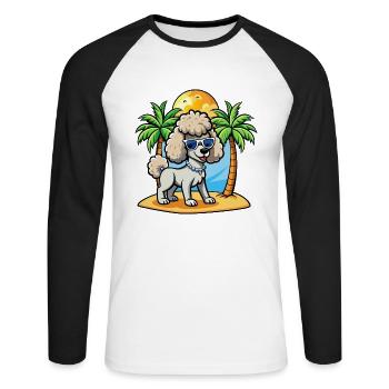 Pudel Hund Lustige Cartoon Sommer Strand Sonnenbrille - Unisex Baseballshirt langarm - Weiß/Schwarz - Vorne - Nik (191cm)