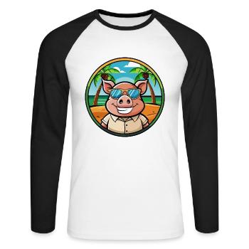 Cochon Drôle Dessin Animé Plage D’été Lunettes De Soleil Autocollant - T-shirt baseball manches longues Homme - blanc/noir - Devant - Nik (191cm)