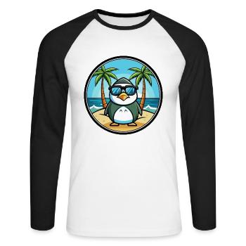 Pinguin Lustige Cartoon Sommer Strand Sonnenbrille Cool - Unisex Baseballshirt langarm - Weiß/Schwarz - Vorne - Nik (191cm)