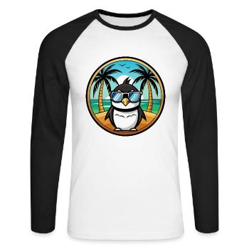 Pinguin Lustige Cartoon Sommer Strand Sonnenbrille Cool - Unisex Baseballshirt langarm - Weiß/Schwarz - Vorne - Nik (191cm)