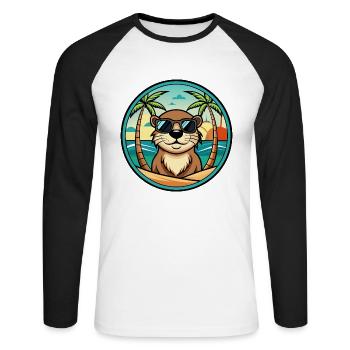 Otter Lustige Cartoon Sommer Strand Sonnenbrille Cool - Unisex Baseballshirt langarm - Weiß/Schwarz - Vorne - Nik (191cm)