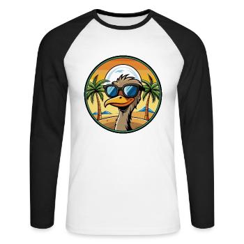 Emu Lustige Cartoon Sommer Strand Sonnenbrille Aufkleber - Unisex Baseballshirt langarm - Weiß/Schwarz - Vorne - Nik (191cm)